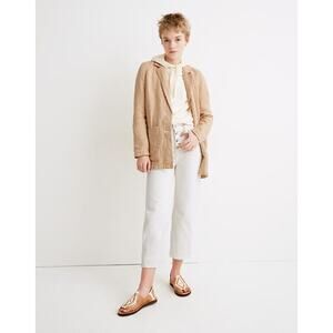 Madewell Women’s Linen Dorset Gingham Two-Button Blazer White Tan Size Large